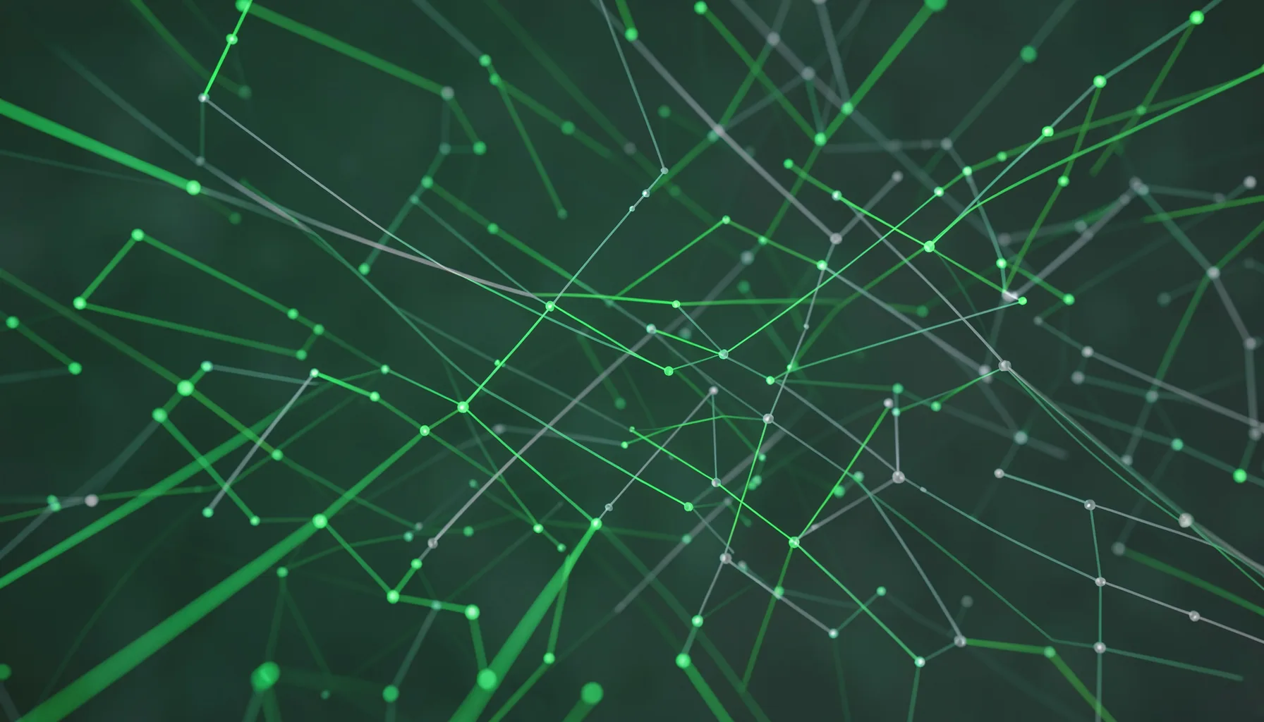 Abstract digital nodes and lines in green and grey, suggesting connectivity and digital identifiers