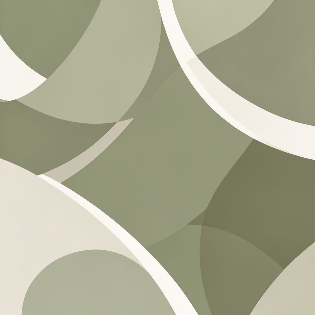 Abstract geometric shapes in muted olive and cream tones, soft organic curves overlapping in a light decorative pattern
